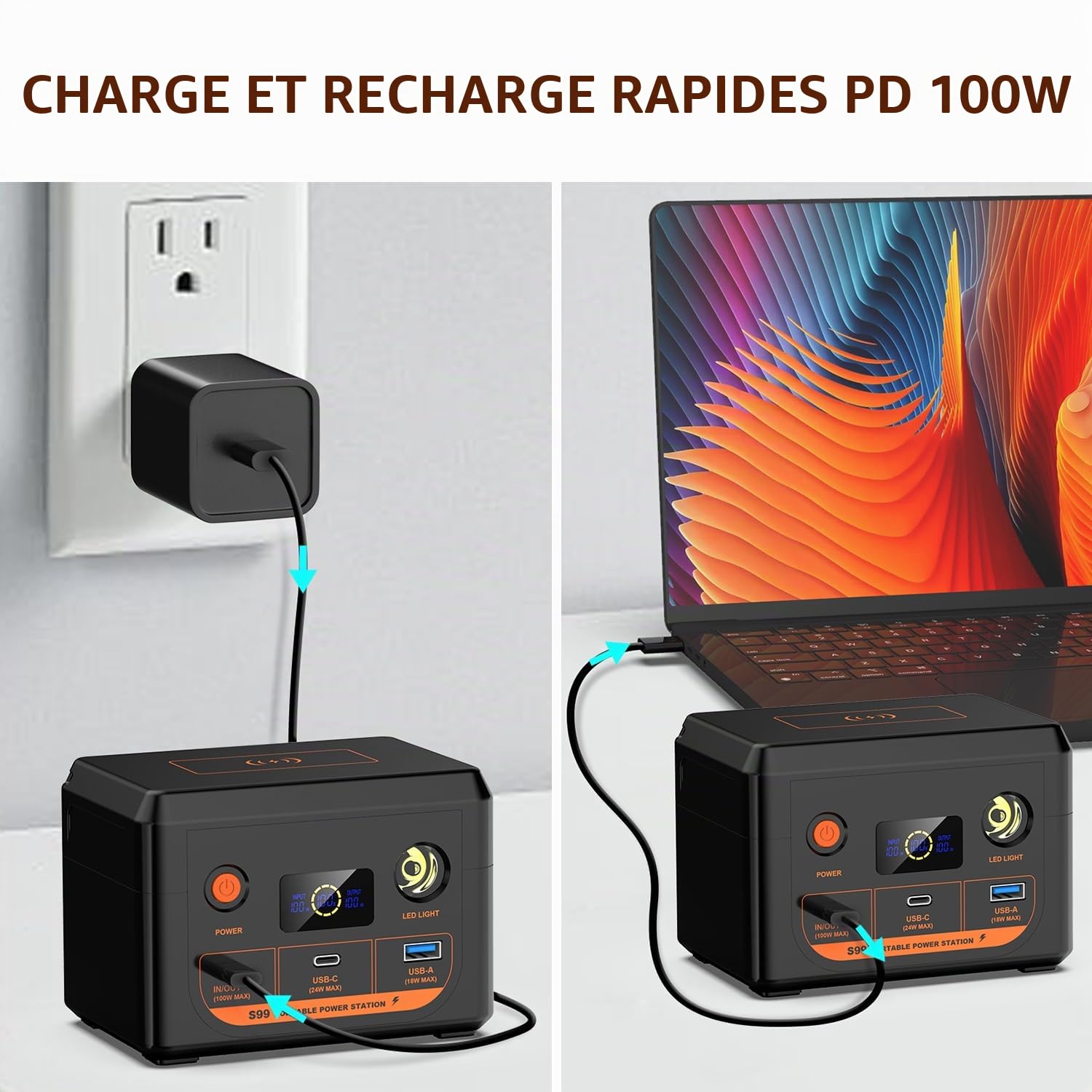 POWKEY Station d'alimentation portable 30 000 mAh 96 Wh LiFePO4 100 W USB-C