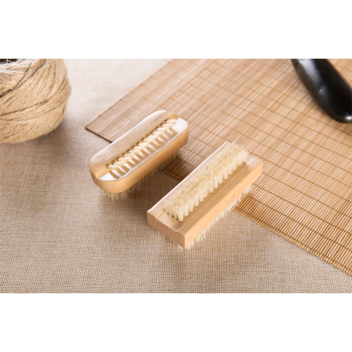5 Pcs Wood Cleaning Brush Set with Pig Mane Bristles for Scrubbing Dirt and Grime off Hands and Nails, Sturdy Walnut Handle Hand Washing Brush for Household Cleaning