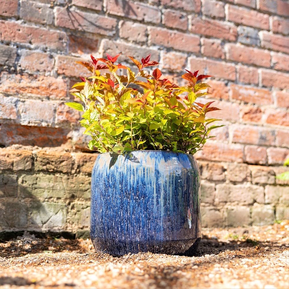Primrose Stoneware Round High Gloss Garden Planter In Blue Mix 27Cm from B&Q