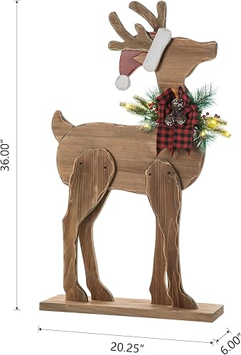 Miniatura 2 de Glitzhome - Letrero de madera de 36 pulgadas de alto, diseño de reno grueso de pie, decoración de bienvenida rústica y navideña para interiores y