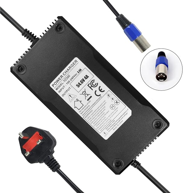 YZPOWER 48V 4A Electric Bike Battery Charger, 48V Li-ion Lithium Battery 54.6V 4A Universal Charger For Electric Scooter, Pedelec, UK Plug 3-Pin XLR Connector