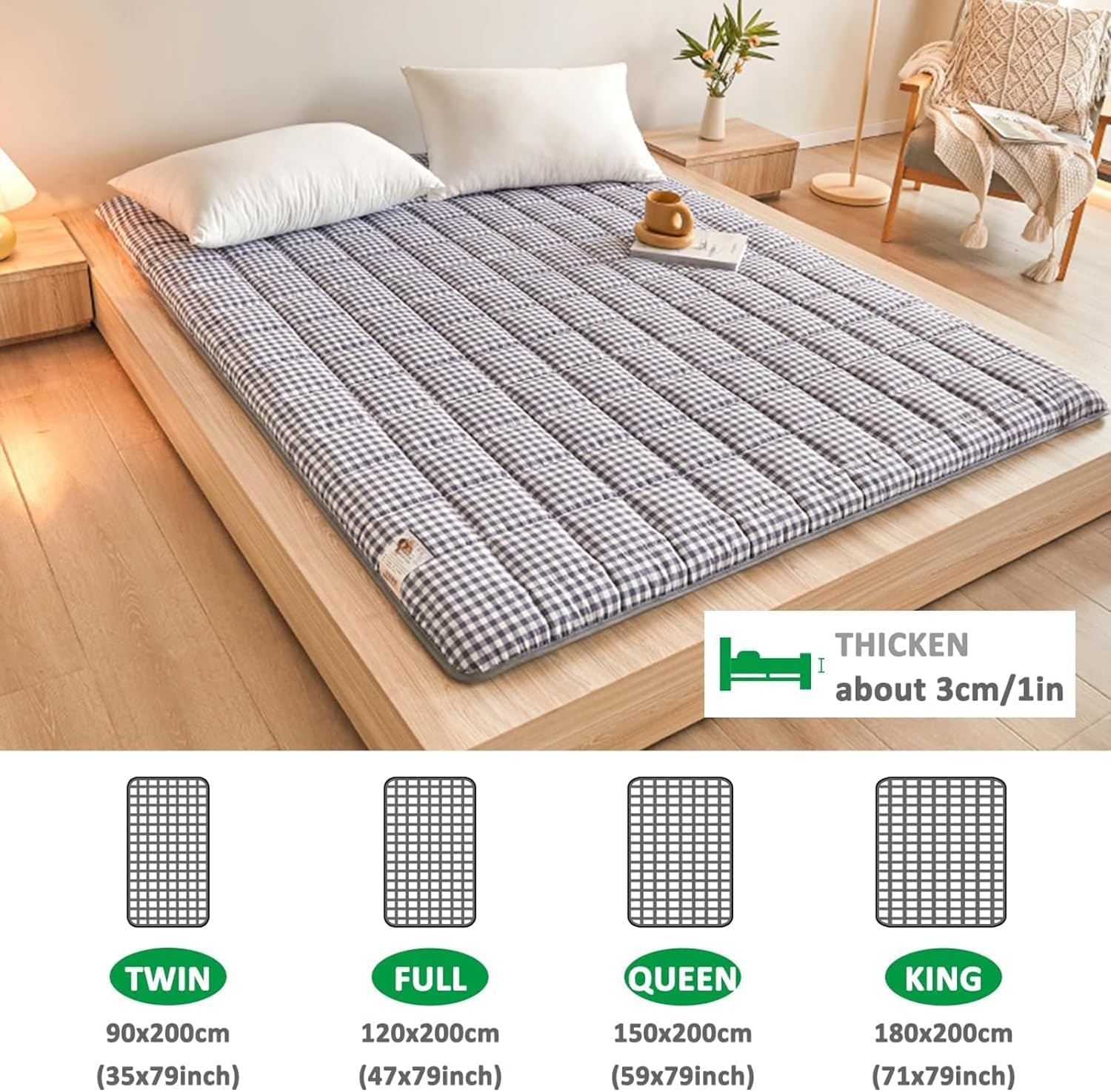 Gruby japoński materac futon, składana sofa kempingowa, oddychające składane łóżko dla gości, tradycyjny materac do spania dla najwyższego komfortu i oszczędności miejsca