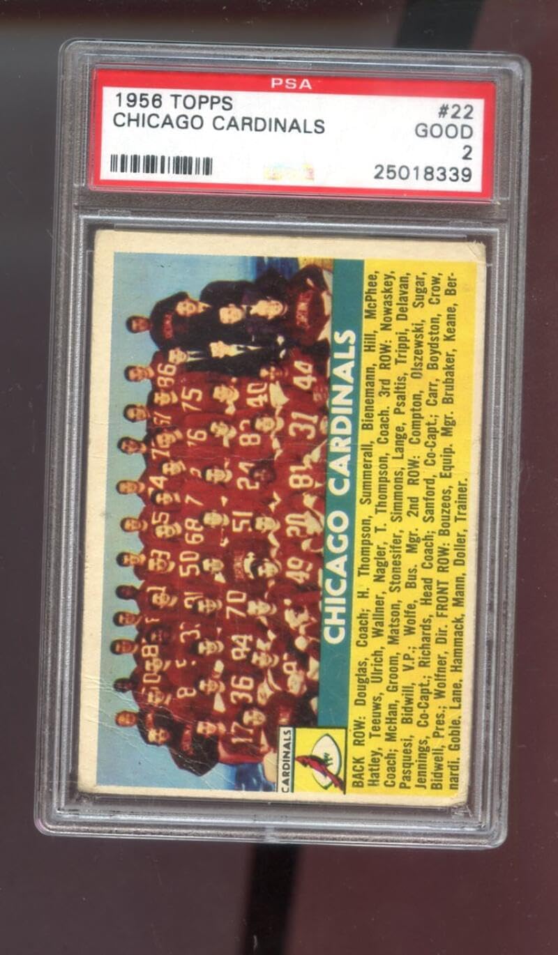 1956 Topps #22 Chicago Cardinals Team Photo PSA 2 Graded Football Card NFL