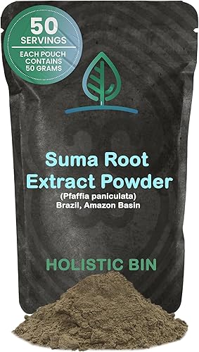 Holistic Bin Polvo de ginseng de raíz cosechada silvestre - Ginseng brasileño de raíz de Suma para té y batidos - Extracto de adaptógeno - Sin OMG -