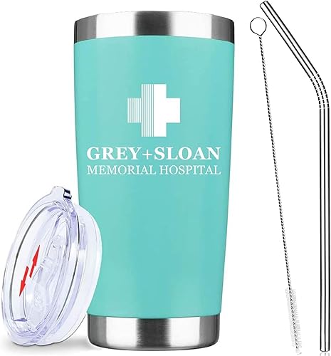 Vista 10 de Greys Grays Anatomy Merchandising, mercancía de programa de televisión, vaso de café helado de acero inoxidable aislado de 20 onzas con tapa, popote