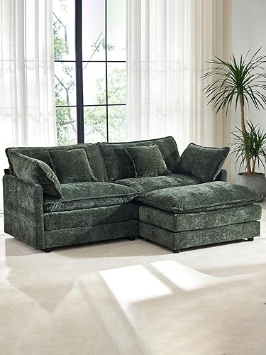 Miniatura 20 de Sofá seccional modular en forma de U, sofá esquinero de chenilla de gran tamaño, cómodo sofá nube con otomana chaise, sofás seccionales modernos de