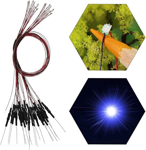 Vista 76 de Evemodel L0402B 20pcs pre-cableado SMD LED 0402 Bule Diodo emisor de luz 12V pre-soldado Micro Litz cable cable longitud 7.8 pulgadas (7.9 in)