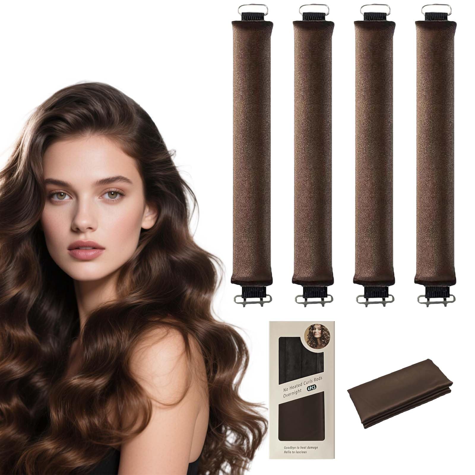 Heatless Hair Curler,Overnight Hair Curlers to Sleep in No Heat Hair Curler ‌Heat-Free Curling Styling 5-Piece Set‌ (Brown)