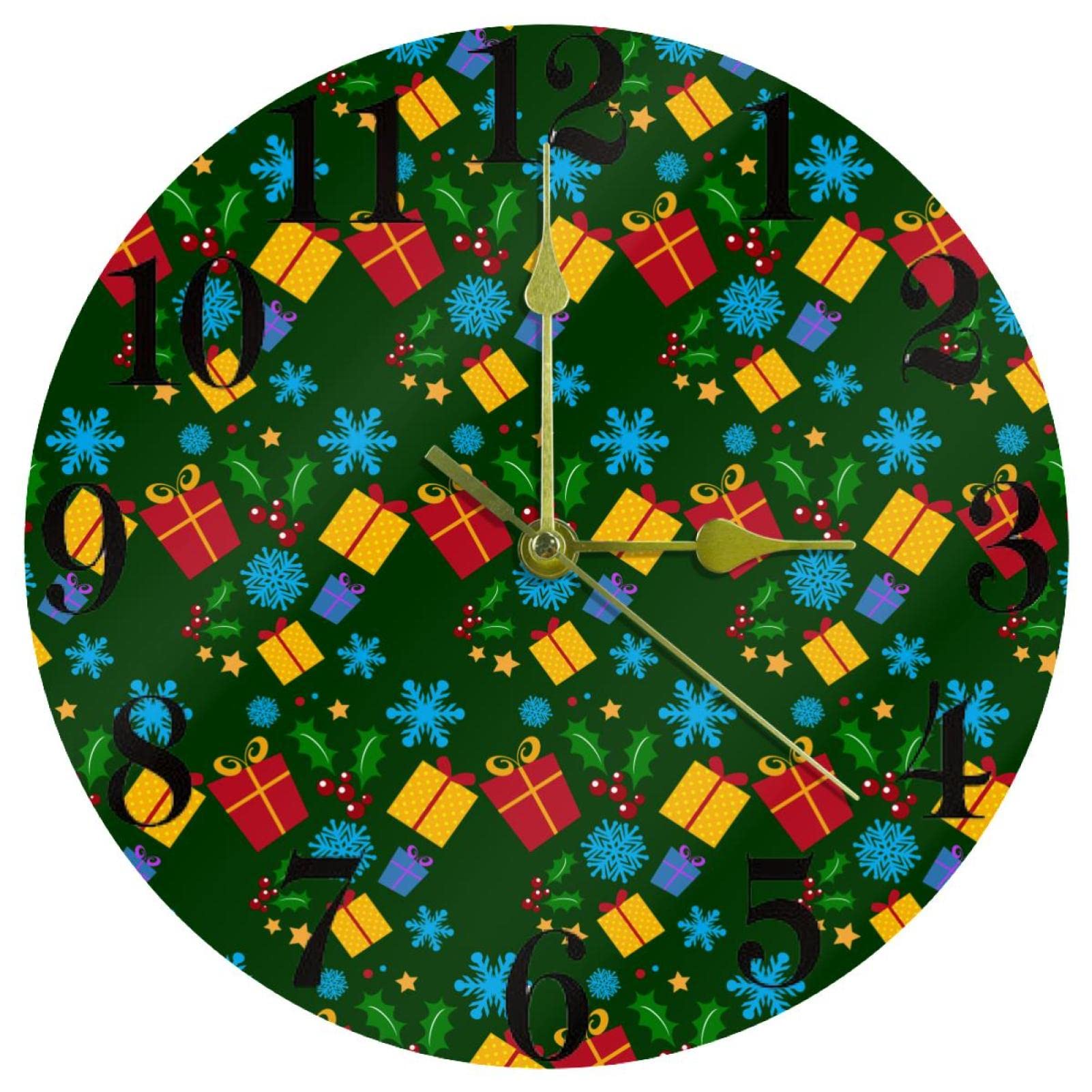Horloge murale de Noël silencieuse et sans tic-tac verte à piles pour la cuisine