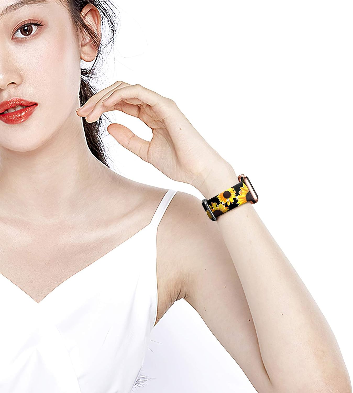 Dirrelo 2-Pack Bands Compatible for Apple Watch 44mm 42mm Soft Silicone Pattern Printed Band Strap for iWatch SE & Series 6 & Series 5 4 3 2 1 Women Men Wristband, M/L Sunflower & Leopard