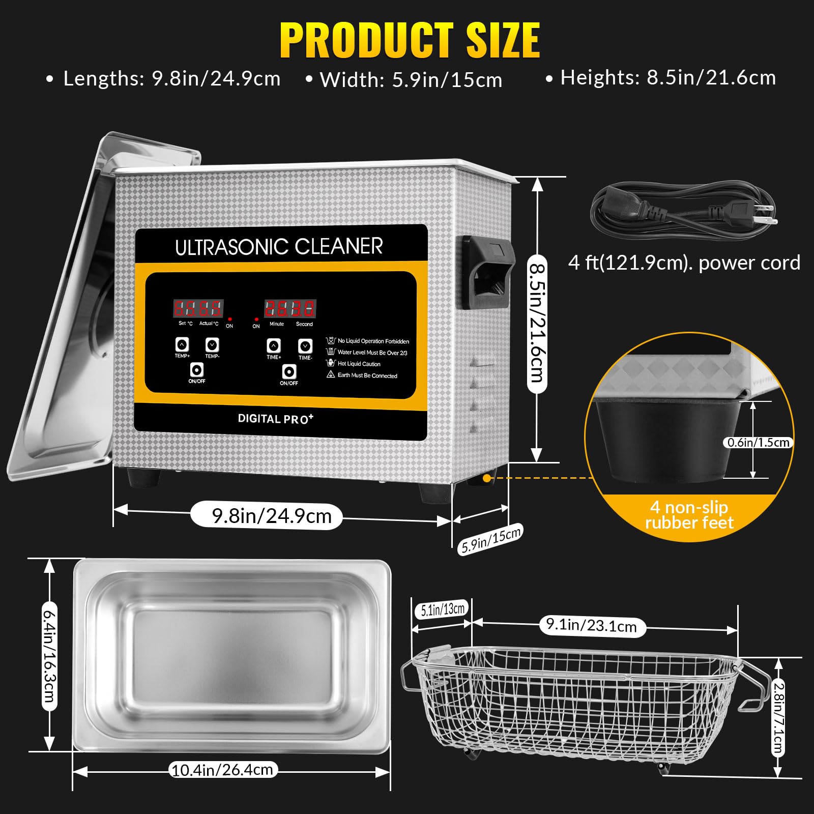 VELPAX 3.2L Pulitore Ultrasuoni Industriale con Riscaldatore e Timer Digitale 120W Acciaio Inossidabile Timer di Riscaldamento Digitale Pulizia Gioielli per Uso Domestico Personale Commerciale