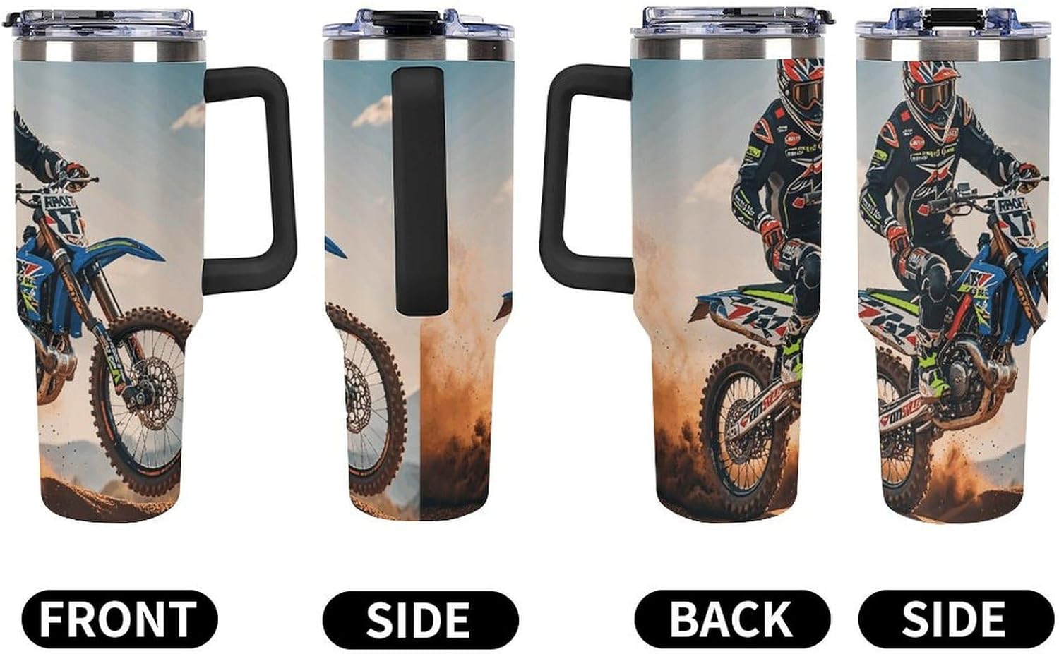 40 Oz Tumbler with Straw And Lid Sport Motorcycle Motocross Racing Theme Insulated Travel Coffee Mug Stainless Steel Water Bottle Vacuum Insulated Tumblers for Sport Work Car Travel Weekends