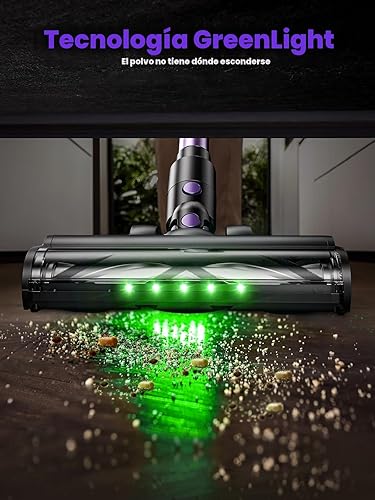 Miniatura 5 de Aspiradora inalámbrica, aspiradora de palo 10 en 1 con potente succión, manguera, luz LED verde, cepillo antienredos, aspiradora recargable ligera