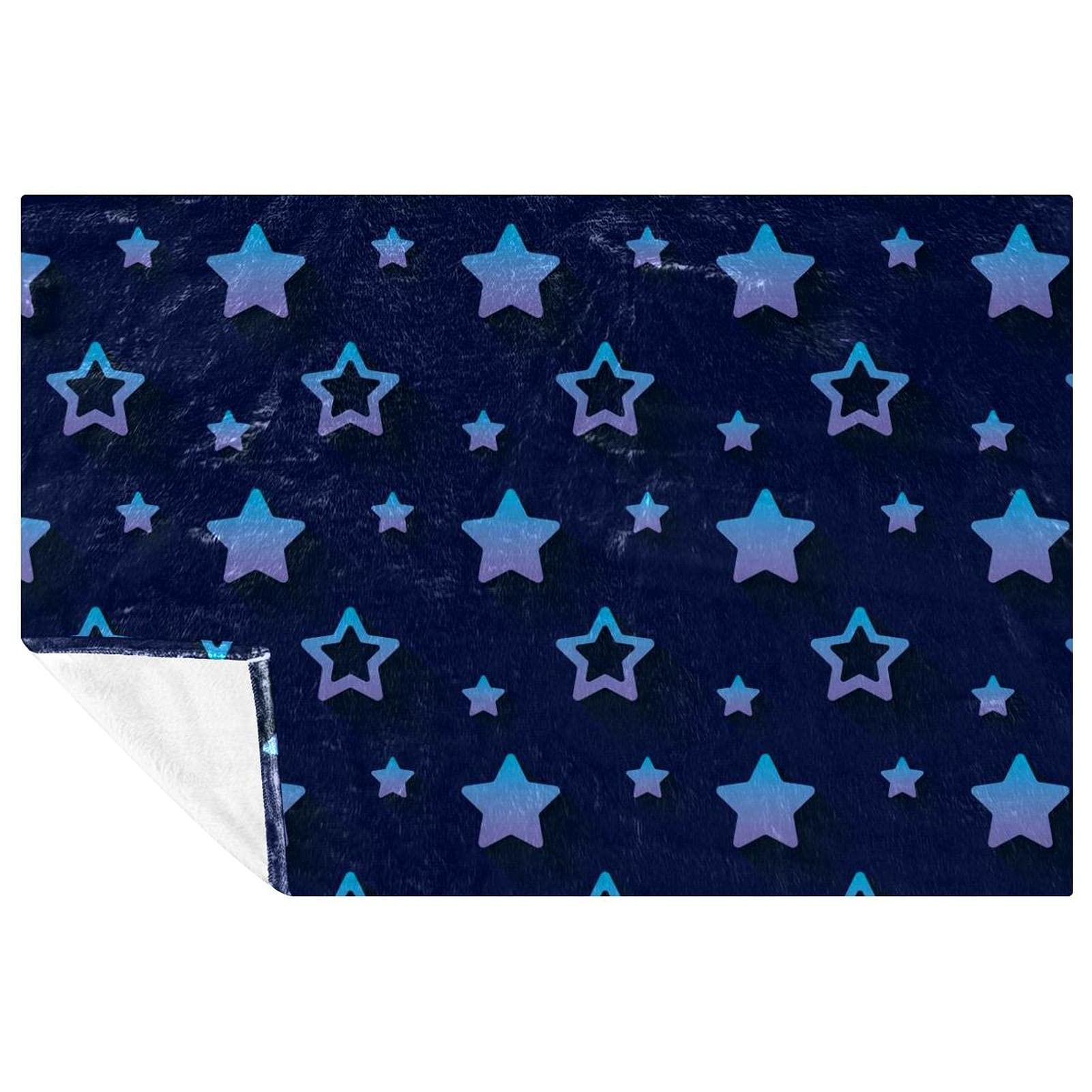Couverture douce contre le froid motif étoiles bleu marine pour lit et sorties fraîches