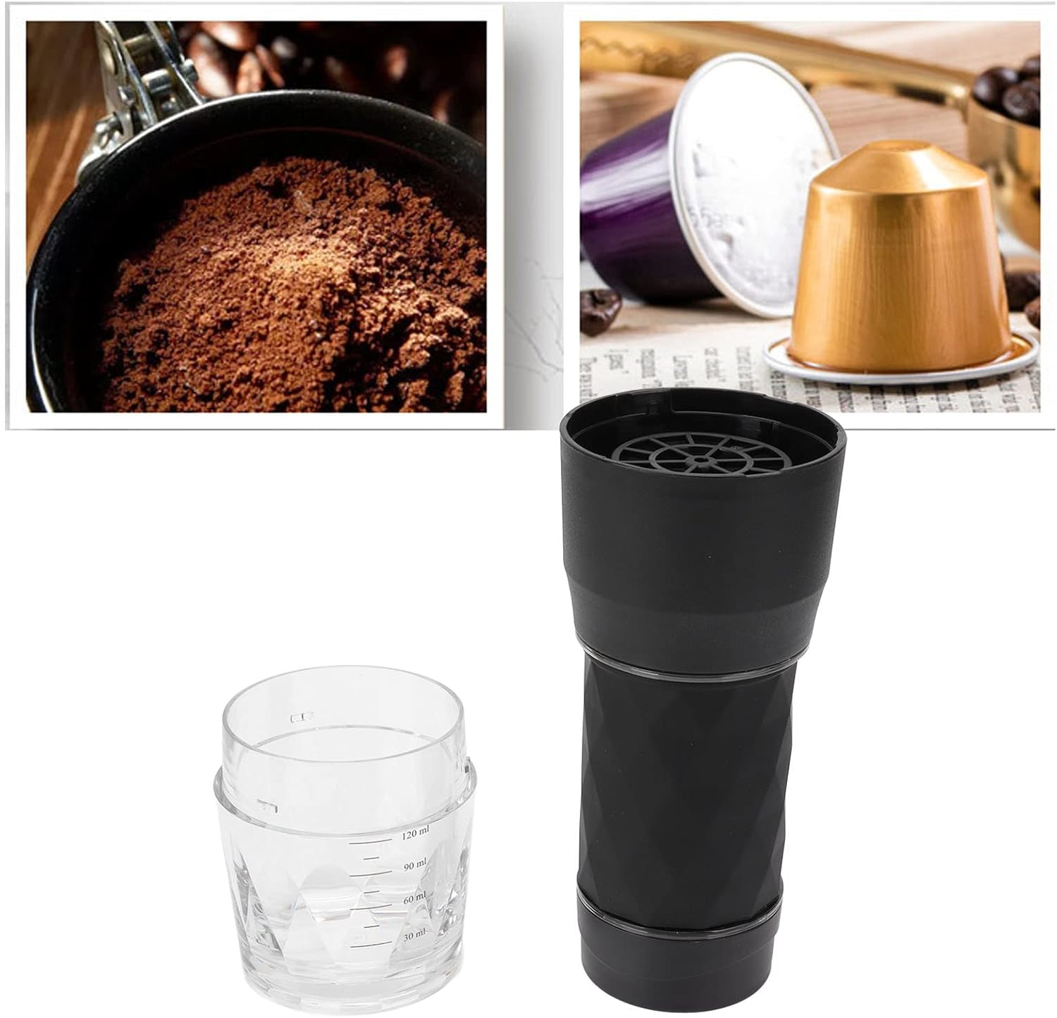 Manual Coffee Maker, Hand Pressing Travel Coffee Machine, Portable Coffee Making Tool Compatible Ground Coffee and Coffee Capsule for Outdoor, Camping, Home, Hing Pressure and Lightweight(Black)