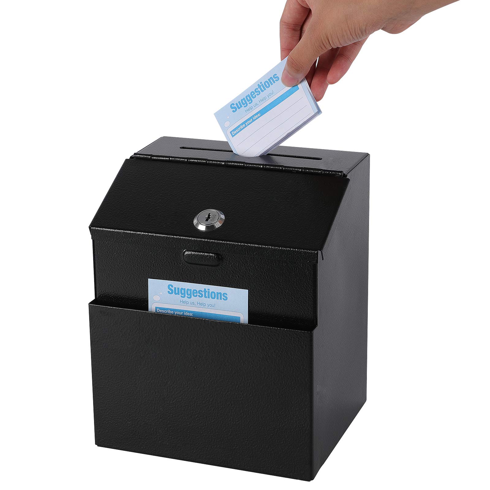 xydled Suggestion Box with Lock Wall Mountable Donation Box Ballot Box Voting Box Collection Box Key Drop Box with 50 Free Suggestion Cards 7.3"x 5.9"x 8.3" Metal Black