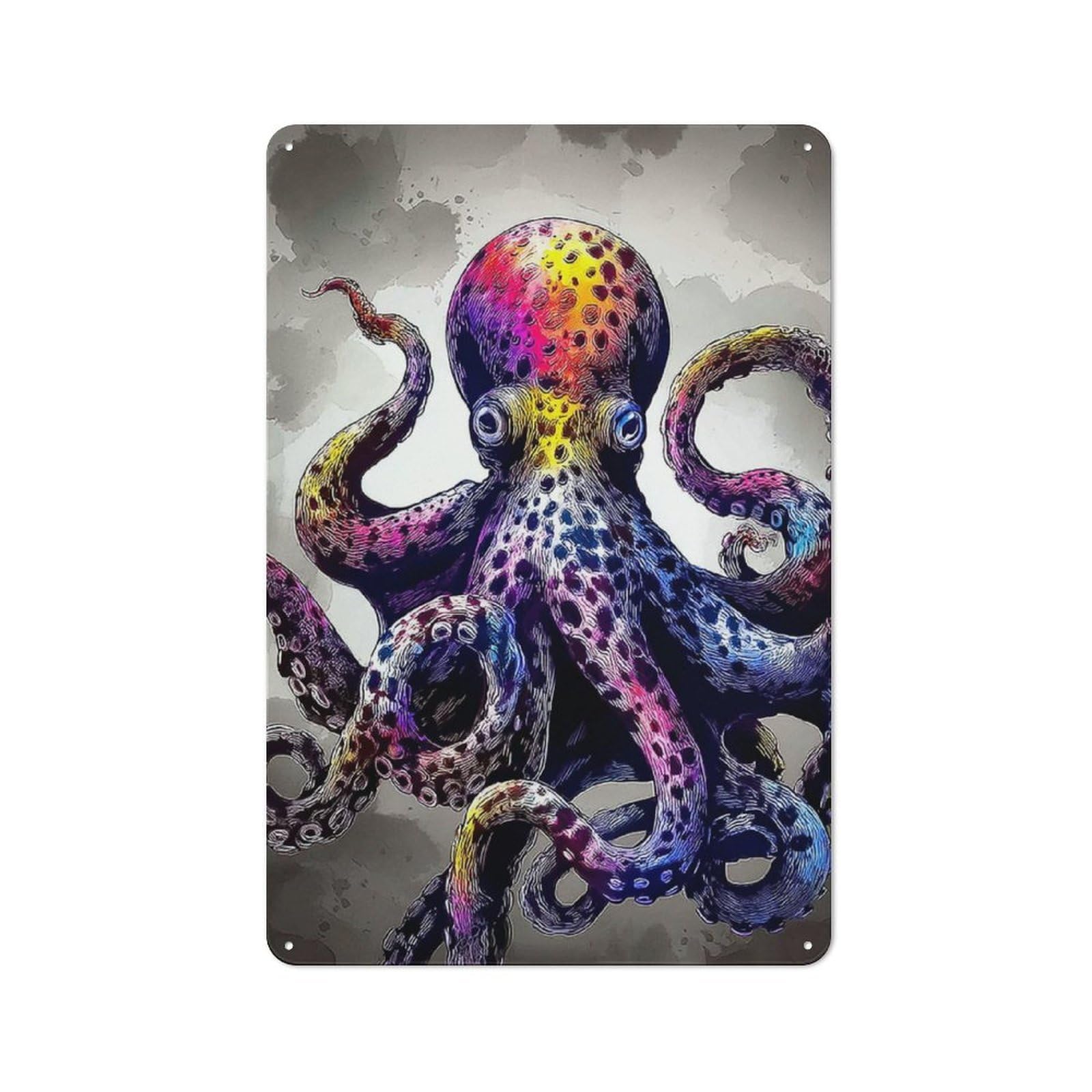 Junmoney Vibrant Octopus Illustration Retro Metal Sign 30X20cm For Home Office Or Studio, Suited To Home Office Decor Fans