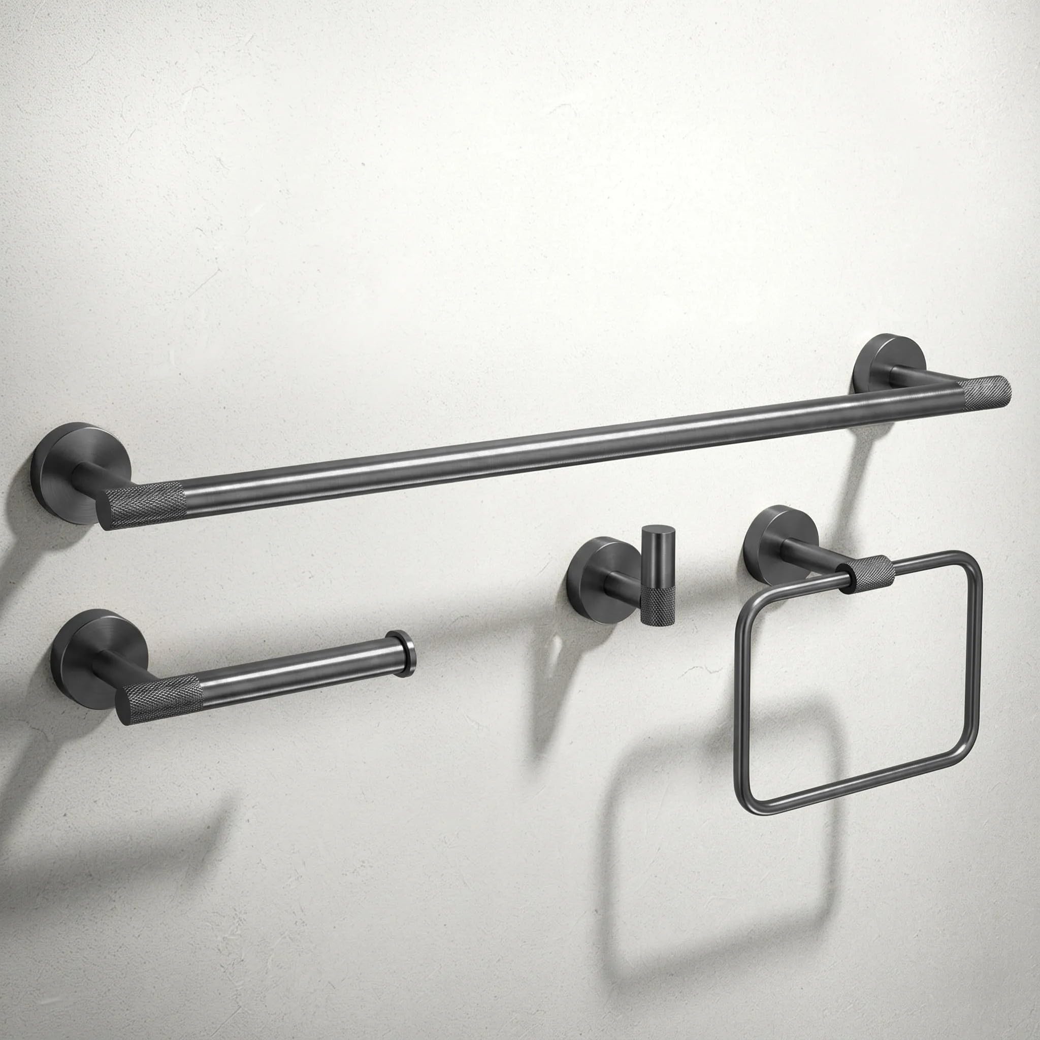 Rea - Juego de Perchas de baño Grid 4 Piezas - Titanio - Metal - 10 x 10 x 10 cm