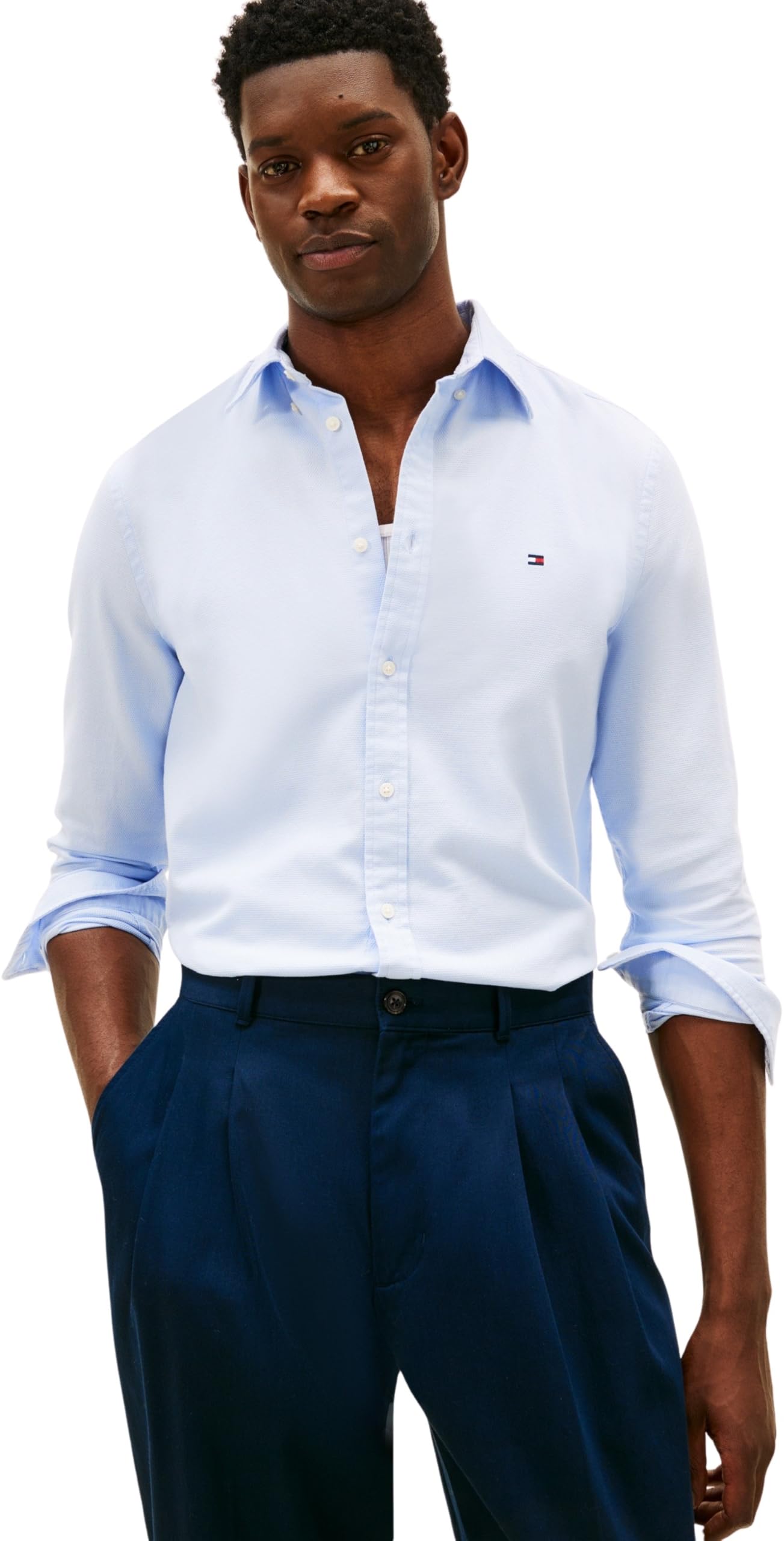 Tommy Hilfiger Chemise Flex Dobby SF MW0MW41684 L/S pour Homme, Bleu, S, Bleu (Sweet Blue), S