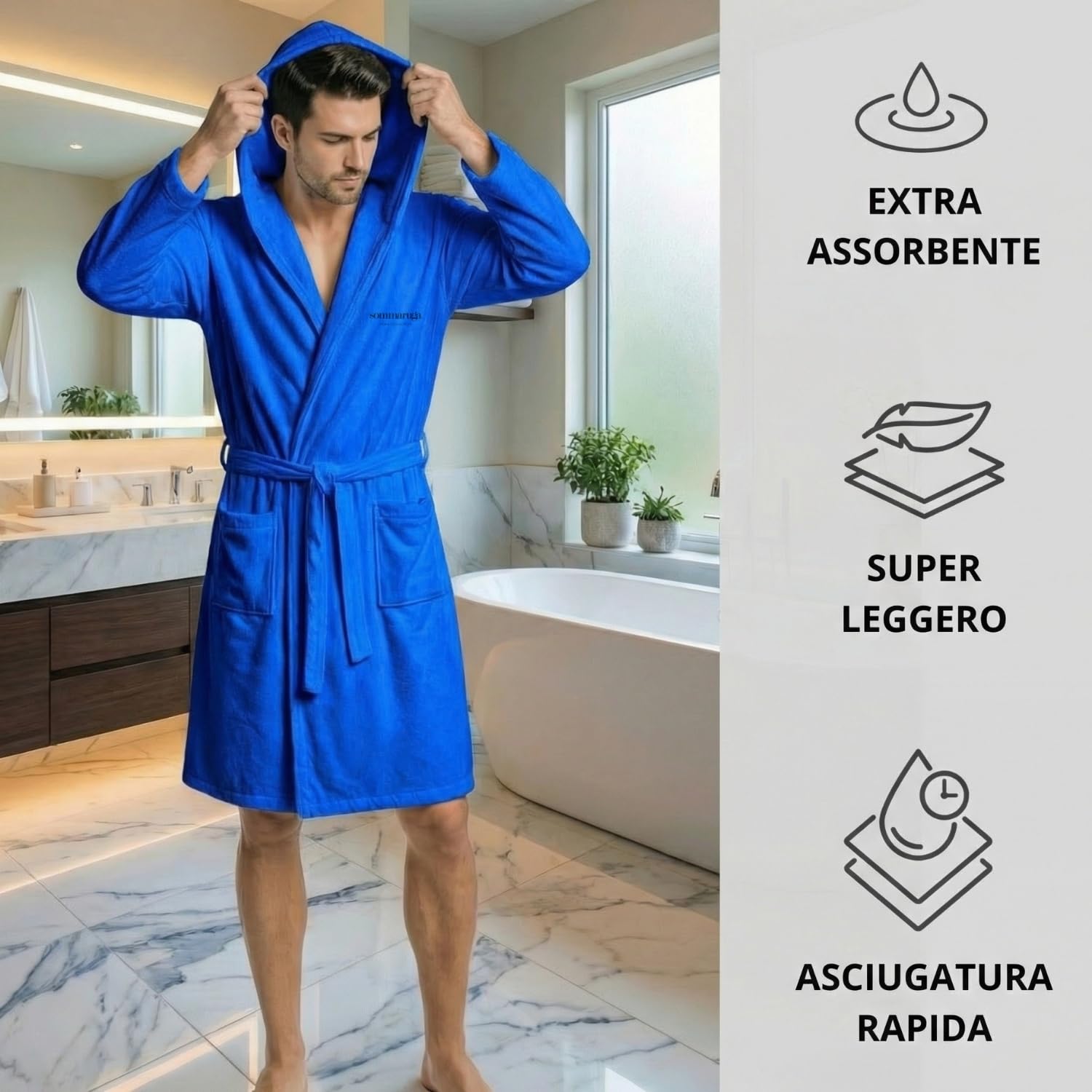 Intimitaly Accappatoio in Microfibra con Cappuccio, Tasche e Cintura, Unisex, Asciugatura Rapida, Traspirante, Disponibile in Vari Colori - 4