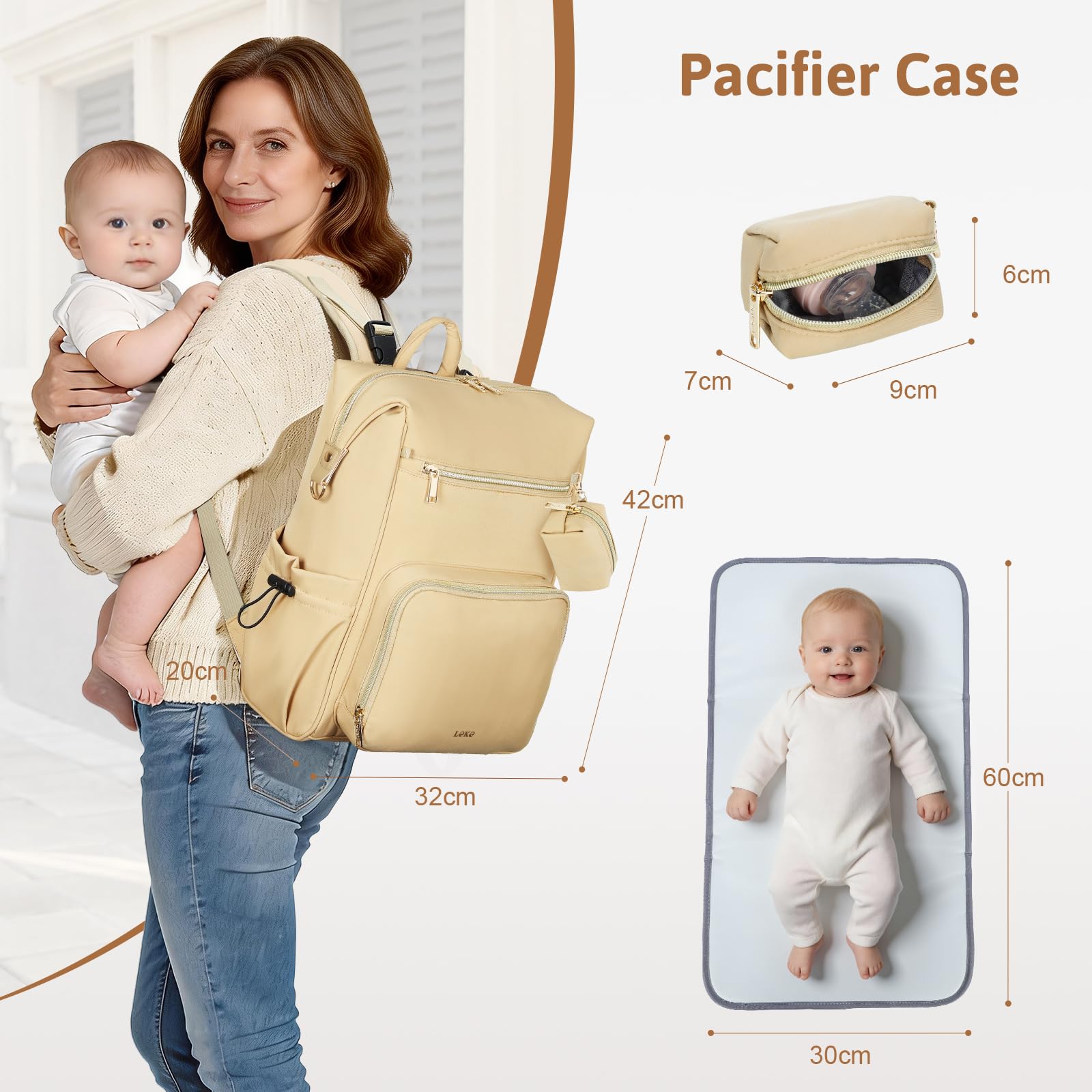 Lekesky Zaino fasciatoio grande, b-beige, Classico
