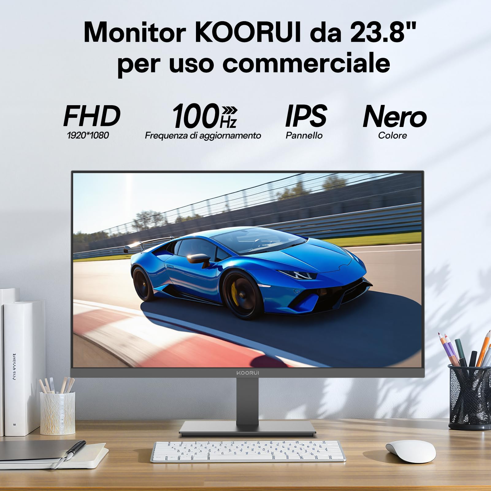 KOORUI Schermo da 24 pollici, Monitor IPS FHD 1920 x 1080, Monitor per PC a 100 Hz, con Protezione Oculare, HDMI &VGA, VESA 100 x 100 mm