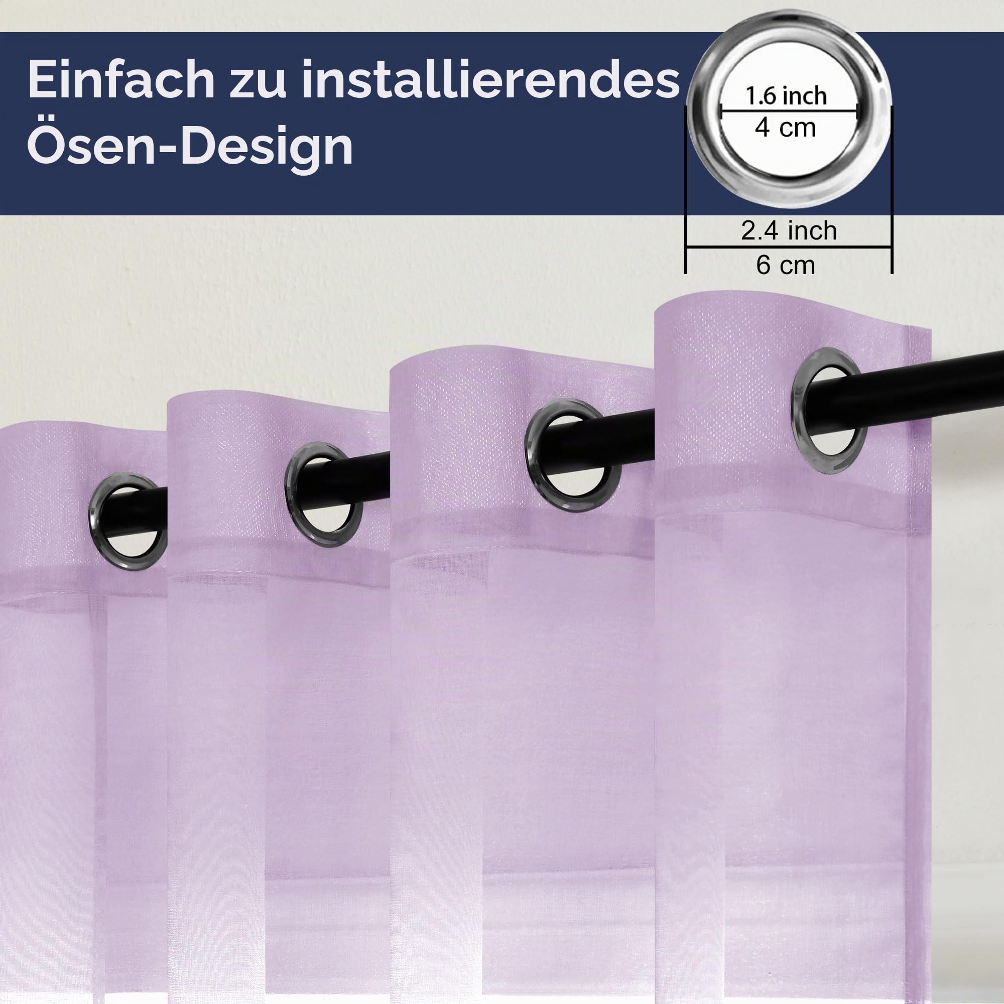 Hiasan Lila Gardinen mit Ösen Vorhänge Halbtransparent Wohnzimmer | Violett Farbverlauf 140x245cm 2er Set, Ösenvorhang Gardine Vorhang aus Voile Moderne Dekoschal für Schlafzimmer Kinderzimmer