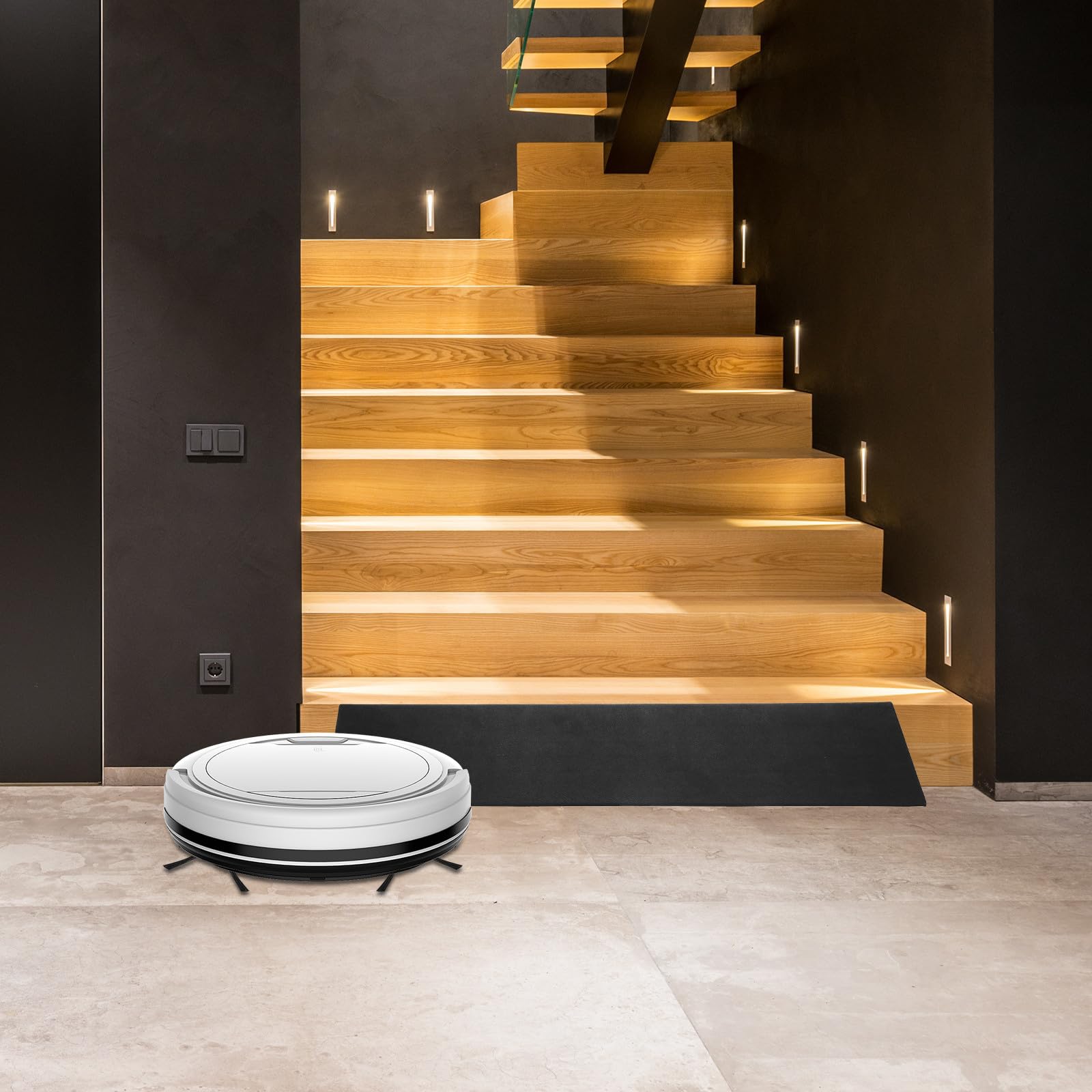 Rampe de Seuil en Caoutchouc Rampe de Seuil Noir Compacte et Légère Intérieur Fauteuil Roulant Skateboard