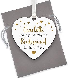 Bridesmaid, Maid of Honour, Flower Girl PERSONALISED Thank You Gifts - Wedding Party, Bridesmaid, Maid of Honour, Flower Girl Plaque Gifts - Pink, Purple, Grey, Gold, Green, Navy Blue - With Grey Bag