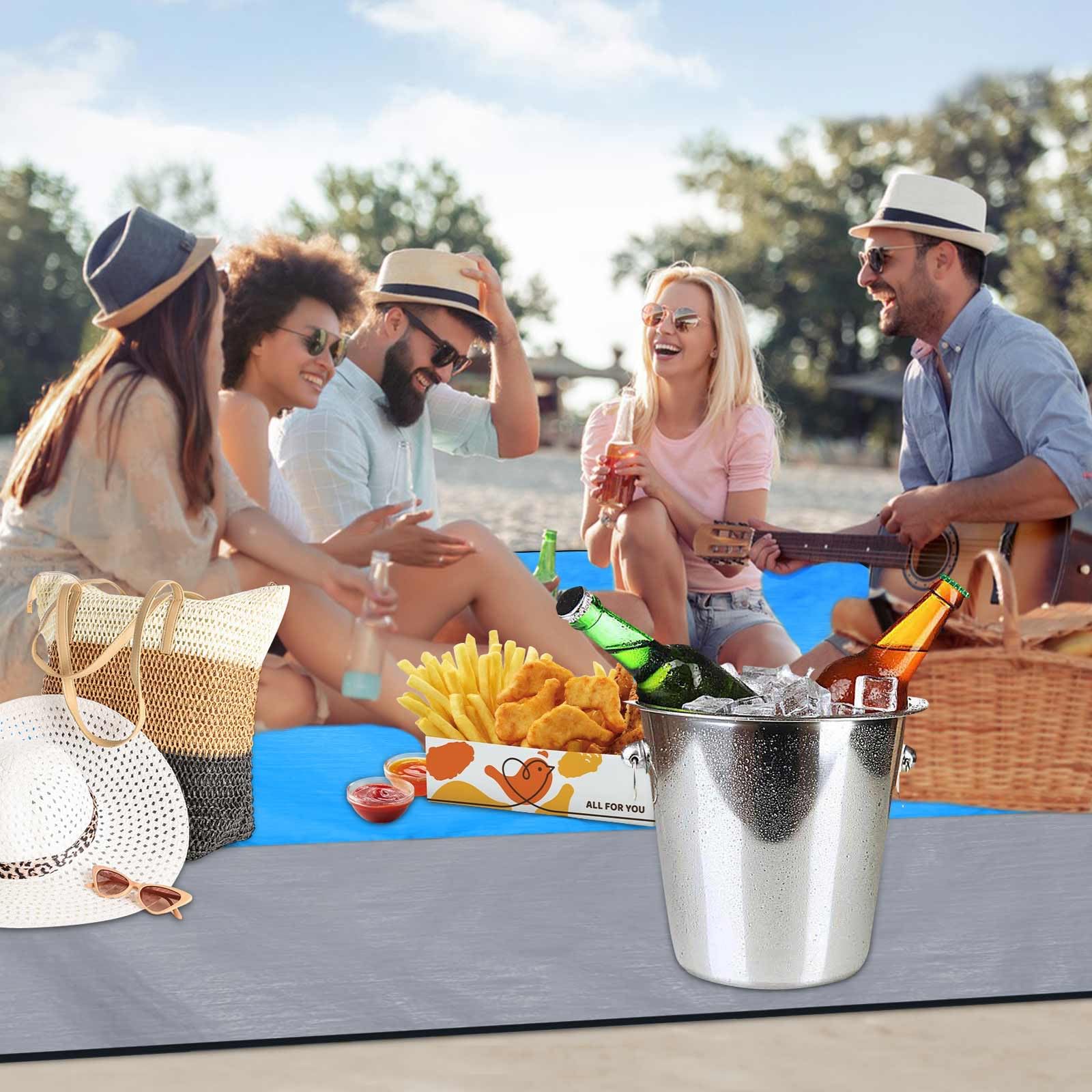Tappetino Spiaggia Antisabbia Poliestere Pieghevole 200x210 cm con Chiodi e Tasca