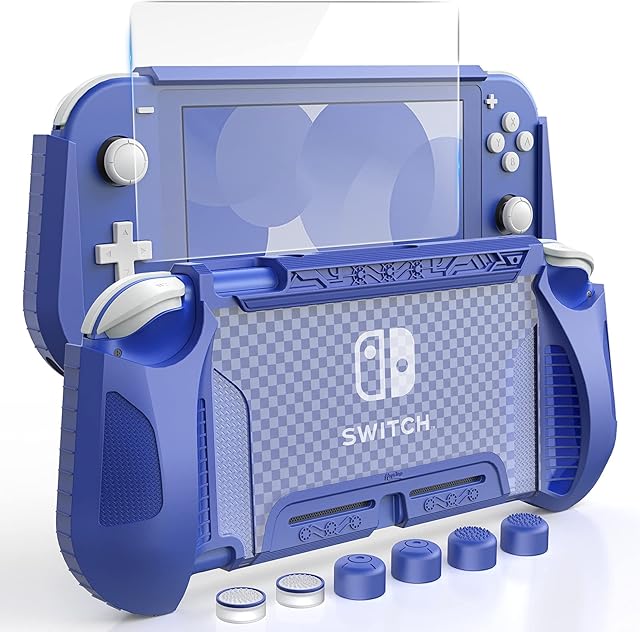 HEYSTOP Protective Case for Nintendo Switch Lite TPU Cover for Nintendo Switch Lite with Switch Lite Tempered Glass Screen Protector and Thumb Stick Caps (Blue)