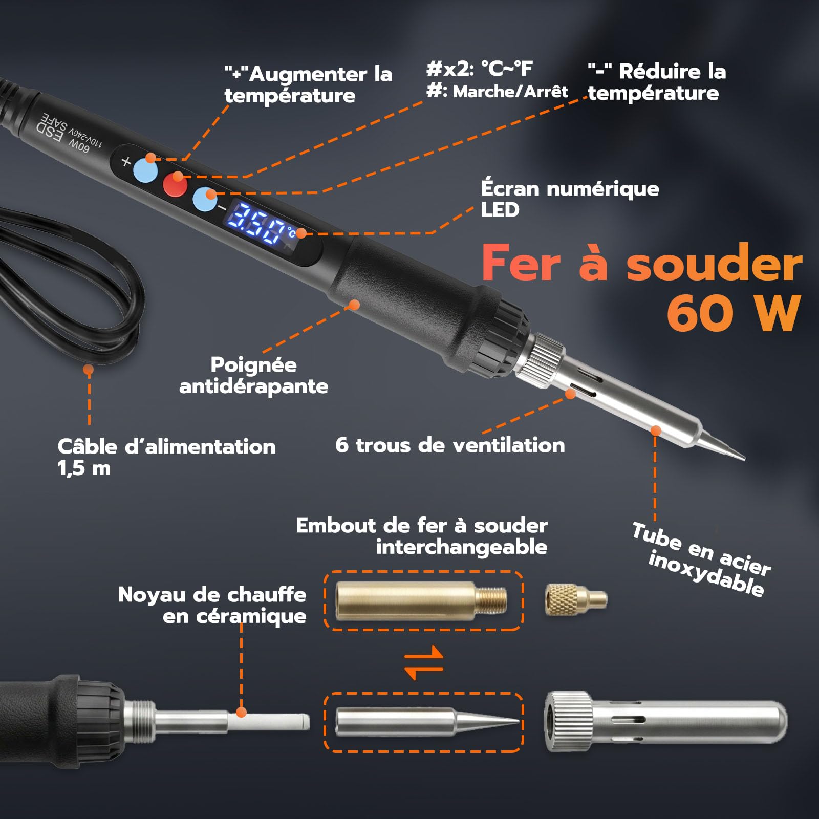 Kit d'outils d'insertion thermique, écrous en laiton, impression 3D, 60 W, fer à souder numérique, 380 pièces, inserts filetés M2-M8