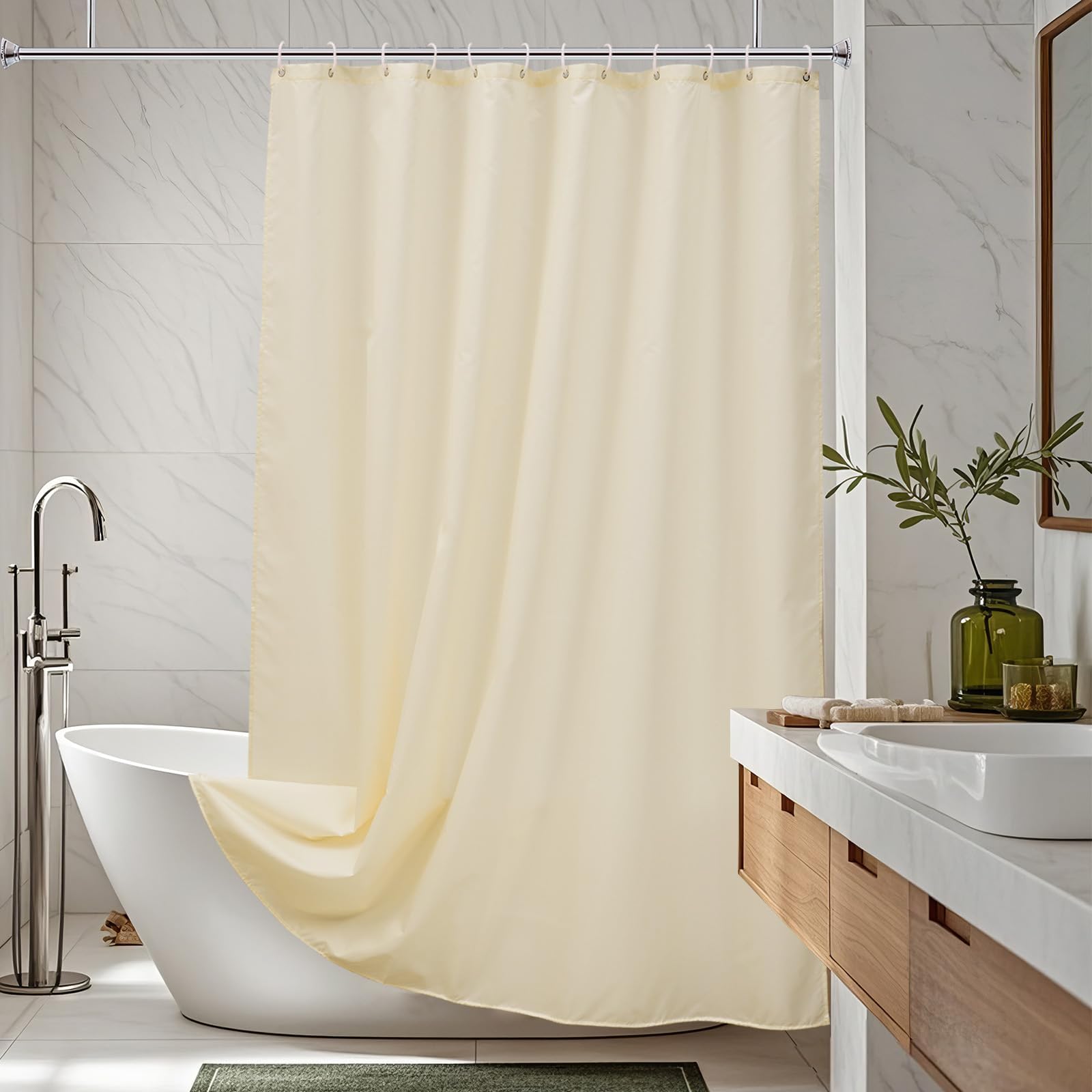 Rideau de douche crème pour une salle de bain style campagnard chic et lavable