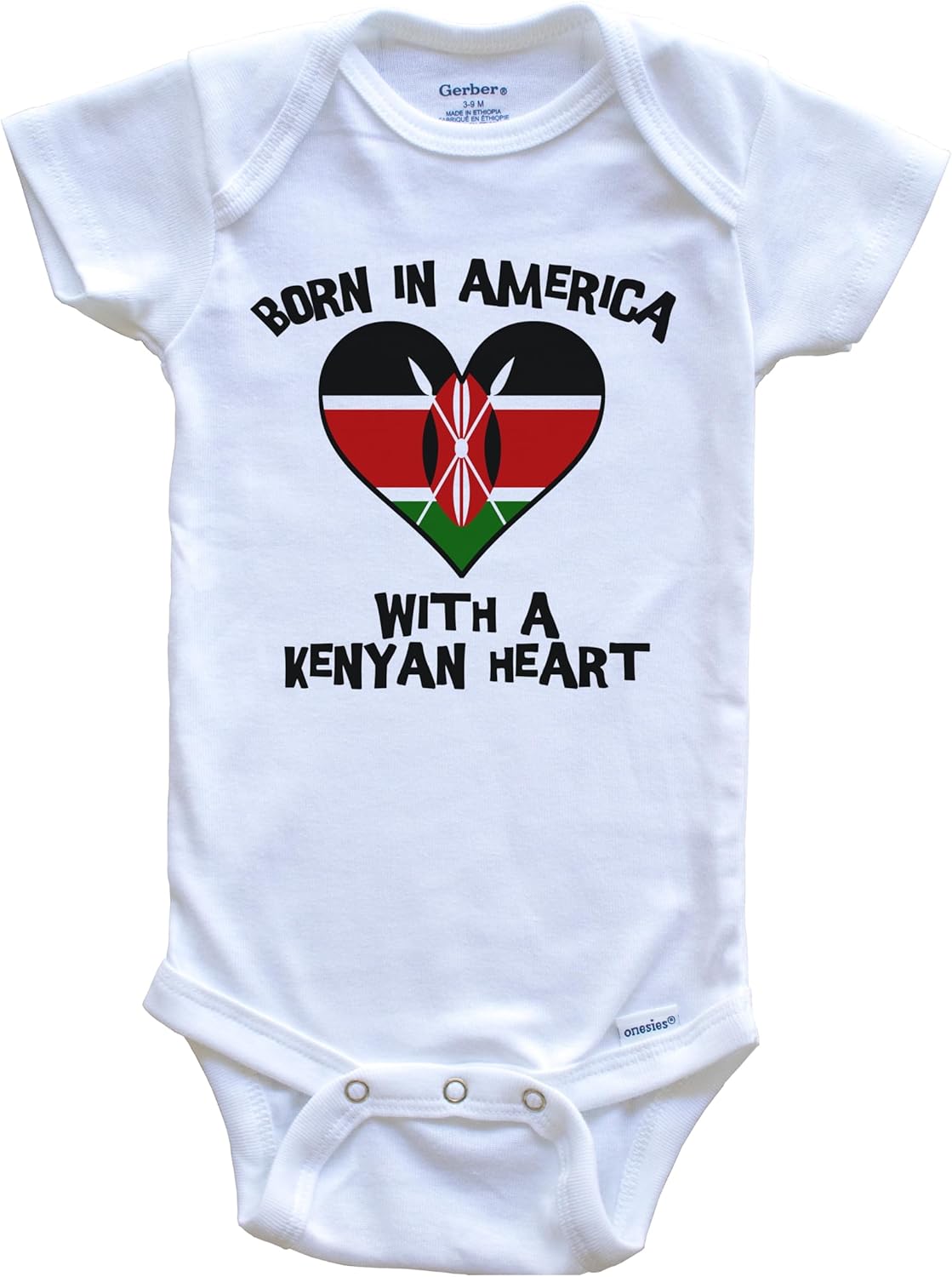 Born in America with A Kenyan Heart One Piece Baby Bodysuit Kenya Flag Baby Bodysuit