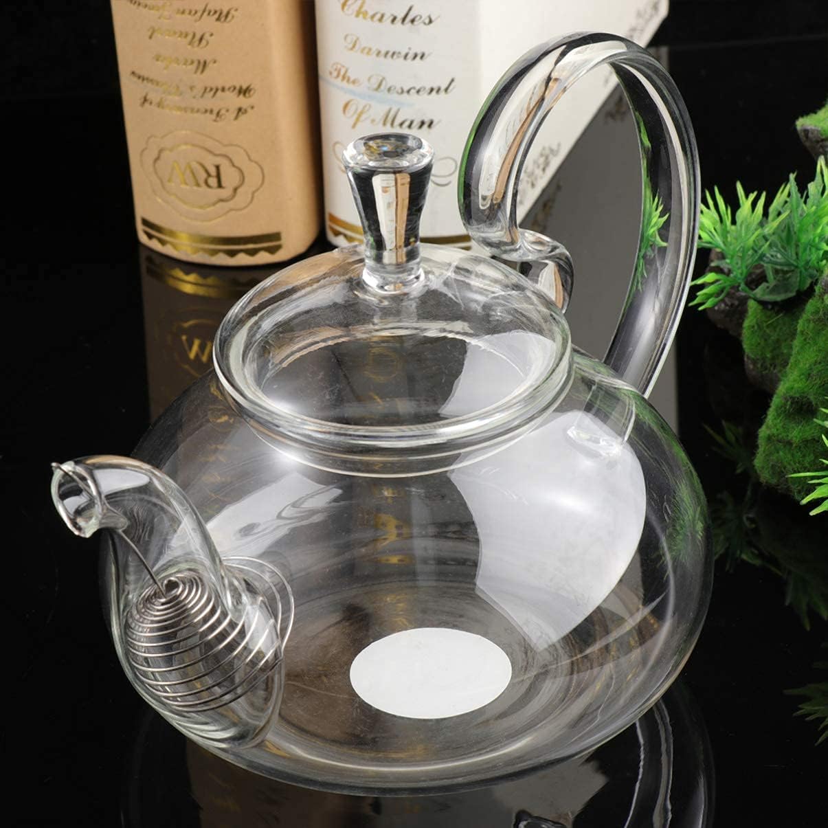 Glass Teapot Spout Filter Coil Strainer, Stovetop Tea Kettle Blooming and Loose Leaf Tea Maker, Clear Crystal Tea Pot-600ml