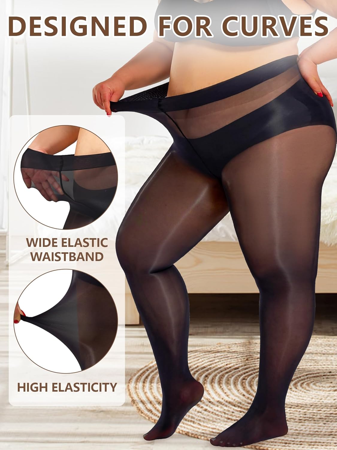 MERYLURE Plus Size Shiny Tights for Women Shimmer Sheer Silk Oil Pantyhose High Waist Sexy Glitter Stockings - Image 2
