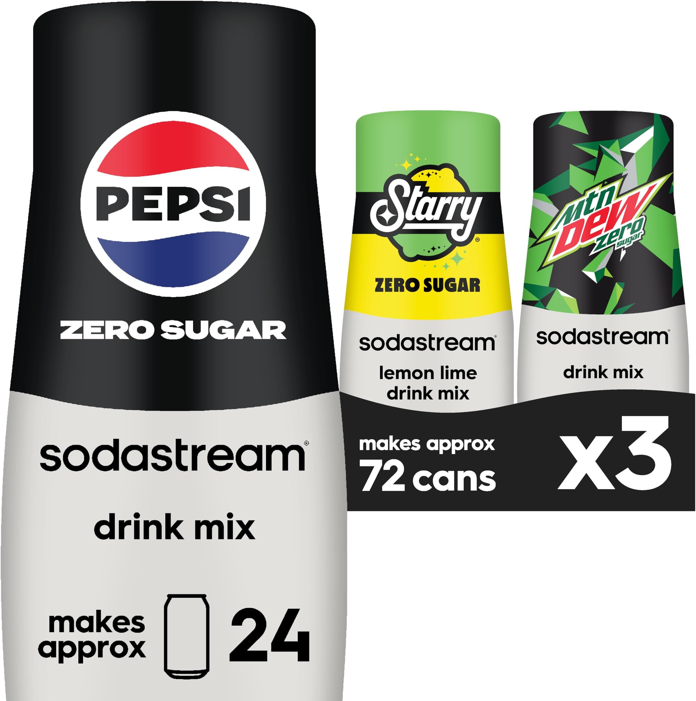 Pepsi, Starry & MTN Dew Variety Pack, Zero Sugar, 440ml, (Pack of 3)