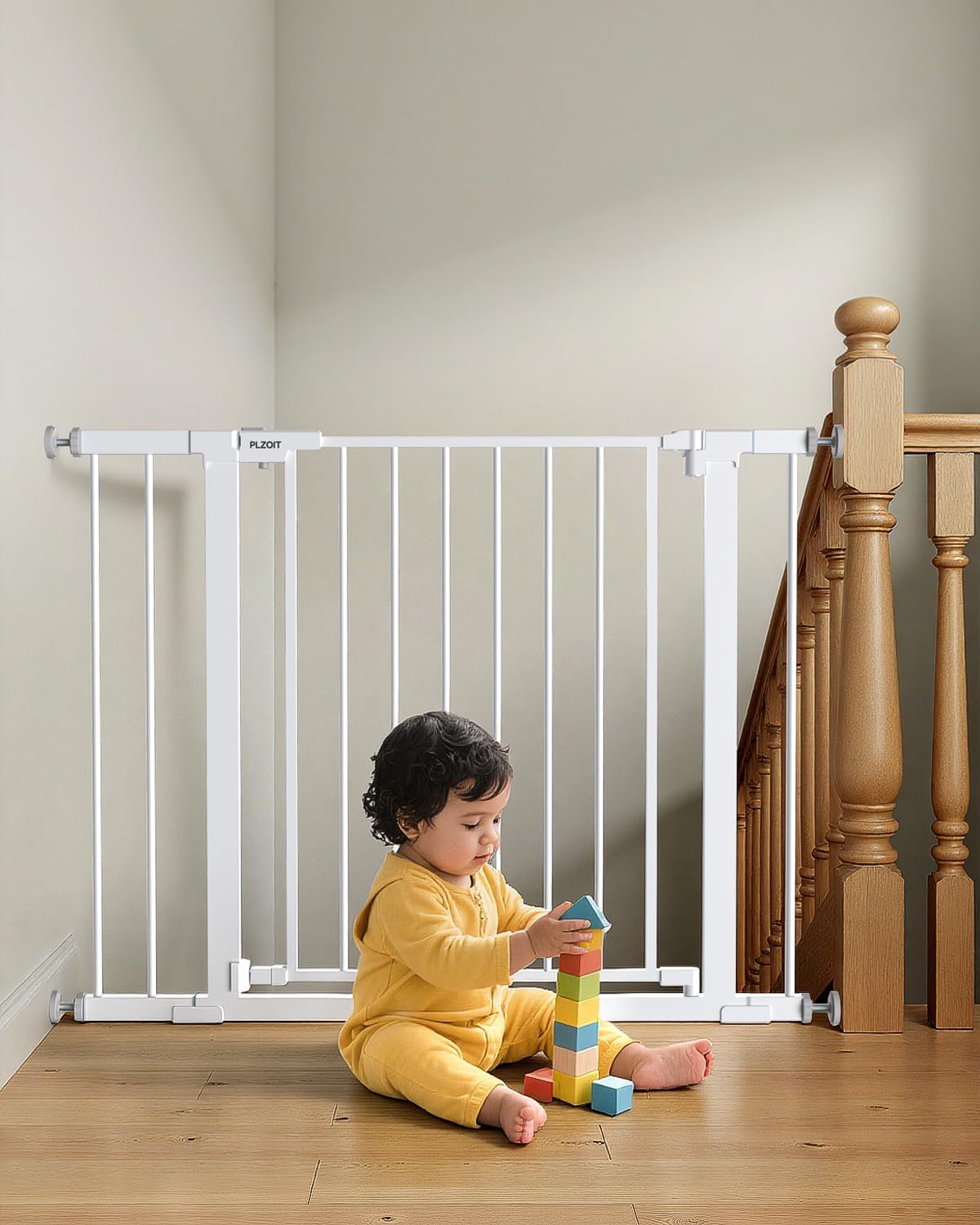 29.5-40.5" Baby Gate for Stairs, Dog Gate for Doorways, Walk Thru Auto Close Metal Baby Safety Gate for The House, Stairs and Doorways, Child Gate Pressure Mounted, Pet Gate for Dog Indoor - White White 29.5-40.5"W x 30"H