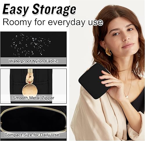 Miniatura 3 de Mini bolsa de maquillaje de nailon para bolso, pequeña bolsa de maquillaje negra linda y preppy, bolsa cosmética con cremallera para bolso, bolsa