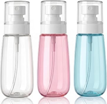 Mini Spray Bottles 3 Pack 3.4oz Travel Spray Bottles Empty Spray Bottles Refillable Plastic Spray Bottles with 9 Labels Clear+Green+Pink