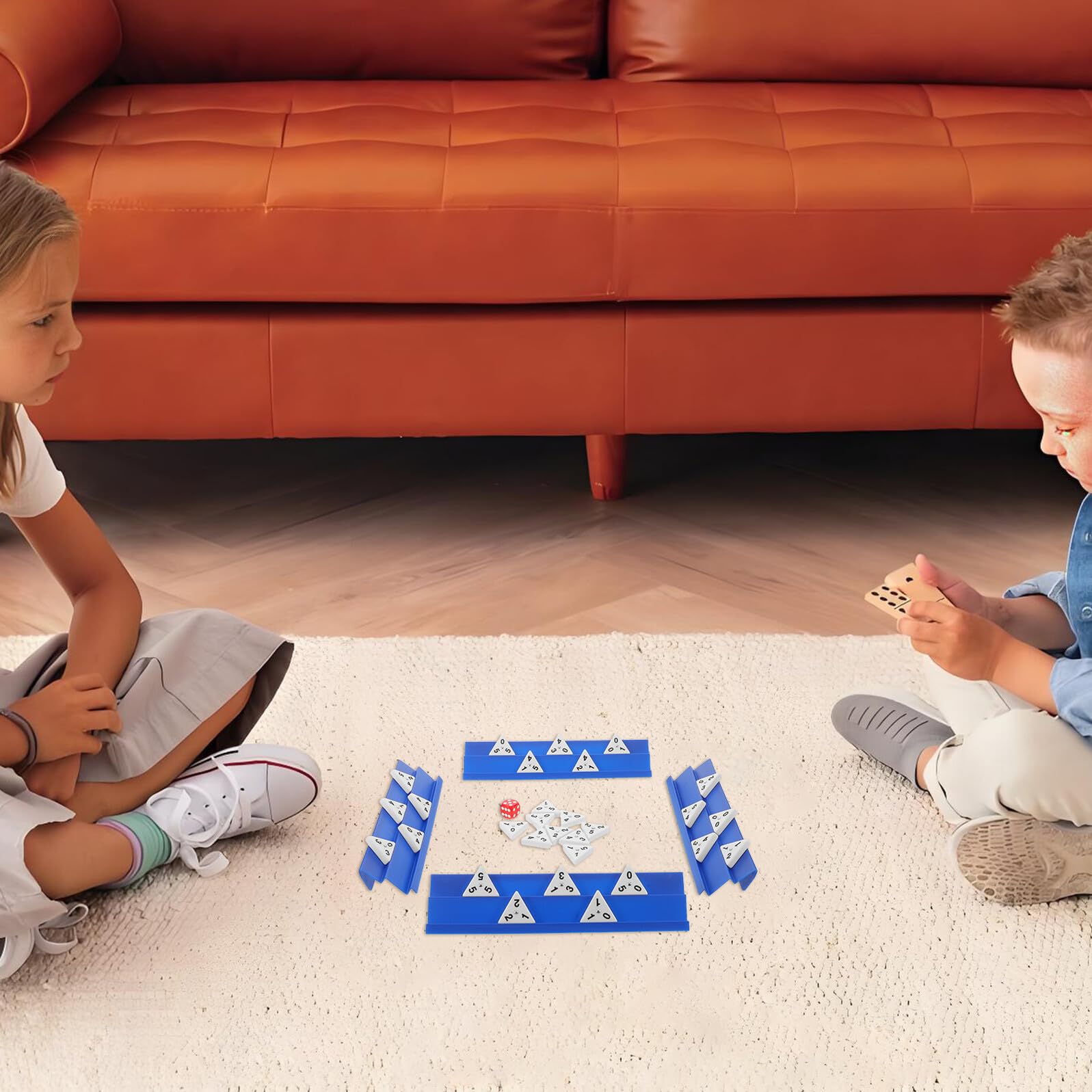 Set de Dés Triangulaires en Plastique Portable avec Étui et Paquet de Rangement, Jeu de Dominos Familial pour Soirée de Stratégie en Vacances ou Fête