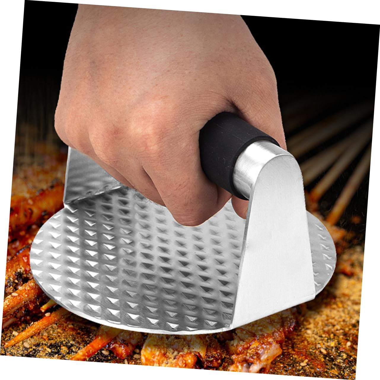 Set Utensili Barbecue 3 Pezzi in Acciaio Inossidabile | Impugnatura Pp, Pressa per Bistecca e Spatola, Uso Cucina e Burger Fai da Te