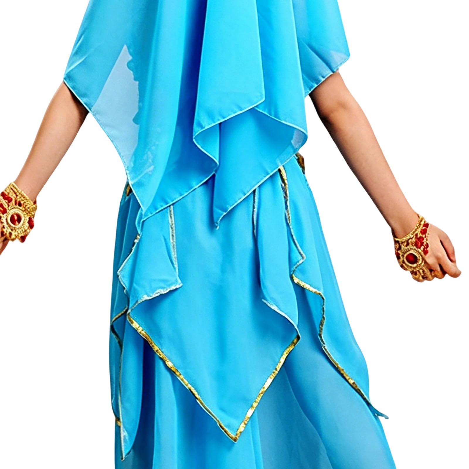 Robe de Danse du Ventre pour Fille sans Manches Déguisement Indienne Costume Orientale Sequin Lamé Léger avec Ceinture de Hanche Tenue de Spectacle Enfant pour Gala Anniversaire
