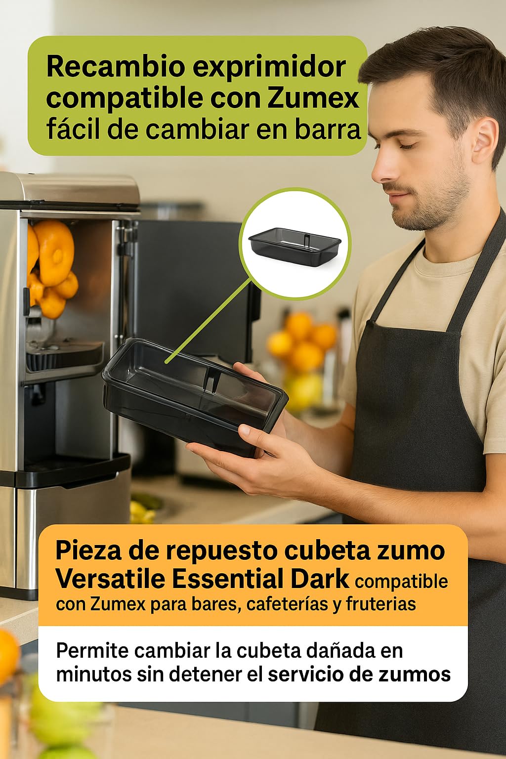 CubetasGastronorm ® Cubeta Zumo Dark Versatile Essential S3300940:00 Recambio Con Iman Compatible Con Zumex Versatile Essential Bandeja Recoleccion Jugo Exprimidor Profesional Hosteleria Bar Cafe