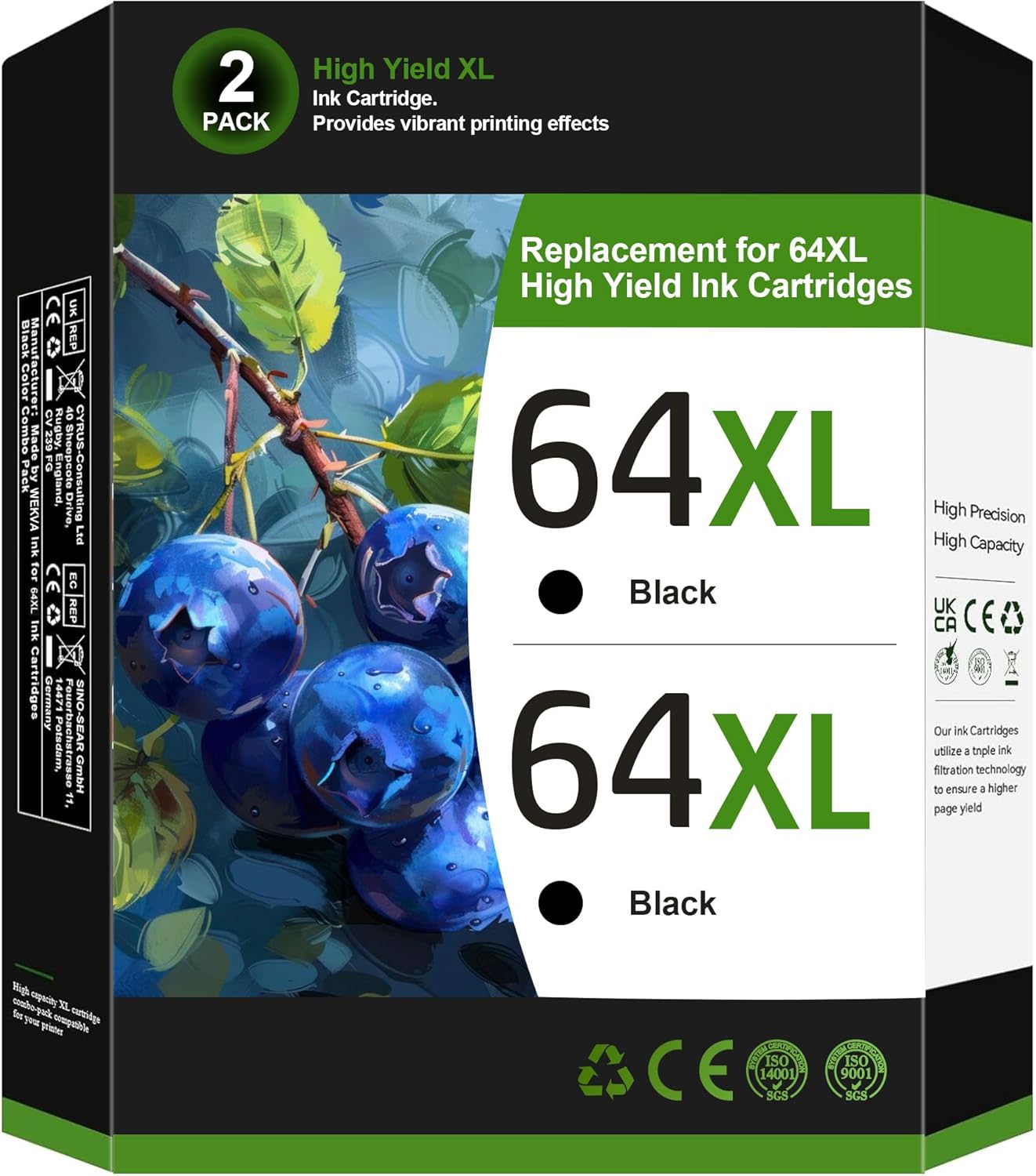 64XL Black Ink Cartridge (2 Pack) | High-Yield for HP Ink 64 XL HP64 64XL Ink Cartridge for HP Printers Envy Work with Photo 6220 6230 6252 6255 7120 7155 7158 7855 7858 | Tango X Terra | N9J92AN