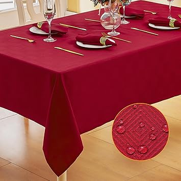 Rectangle Diagonal Jacquard Tablecloth Waterproof and Wrinkle Resistant Checkered Fabric Table Cloth Elegance Grid Pattern Table Cover for Kitchen and Outdoor,Burgundy Red 60 x 84 Inch