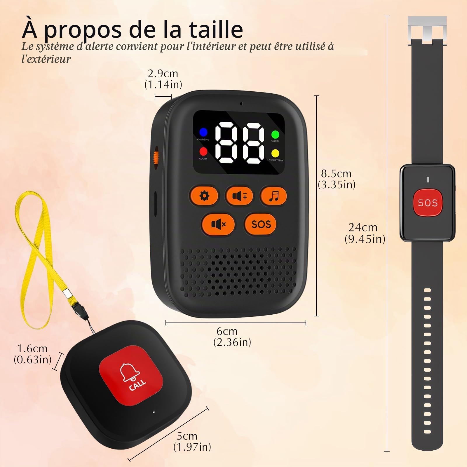 Bouton d'appel sans Fil Téléavertisseur pour Personne âgé, Malade Handicapé -Système d'alerte Personnel à Domicile -1 récepteur et 2 émetteurs SOS