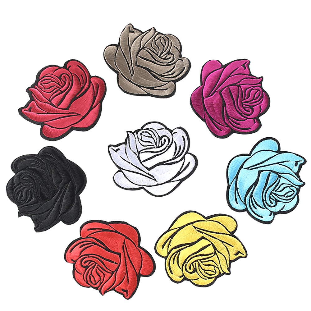 HUIXUN8 pcs Colorful Mixed Rose Flower Patches Iron on or Sew for Clothes Embroidered Appliques DIY Accessory Bag Badge