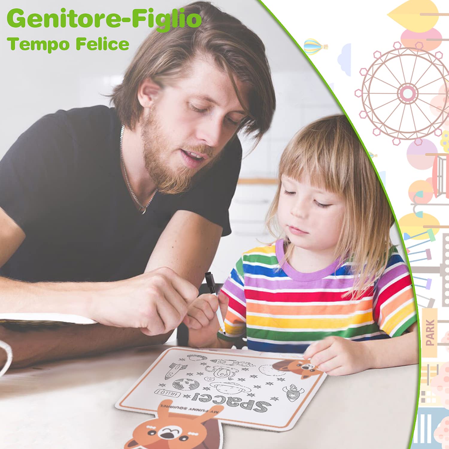 lenbest vassoio da viaggio, 1 penna per lavagna e tavola da disegno riutilizzabile per animali su entrambi i lati - vassoio per attività di gioco e snack per bambini - auto/passeggino/aereo (verde)