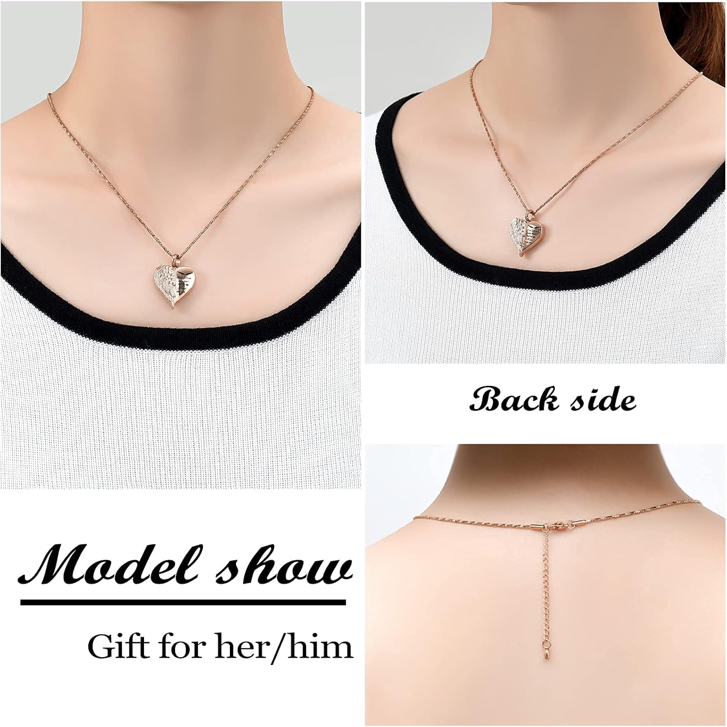 Yinplsmemory Love Heart Urn Necklace for Ashes Keepsake Memorial Cremation Jewelry Stainless Steel Angel Wing Heart Urn Locket Ashes Holder Memorial Urn Jewelry for Human/Pet Ashes - Image 4
